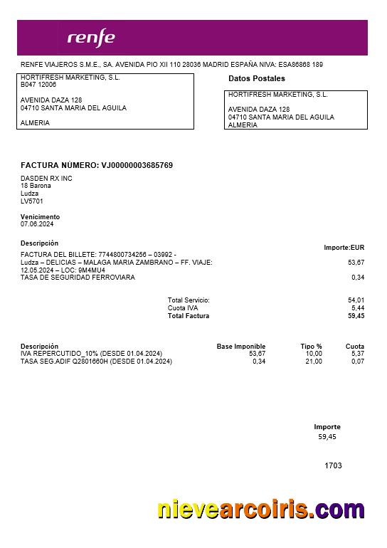 Latvia Renfe business utility bill